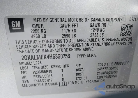 2017 GMC Terrain Sle-1 from USA, damaged, VIN 2GKALMEK4H6350753